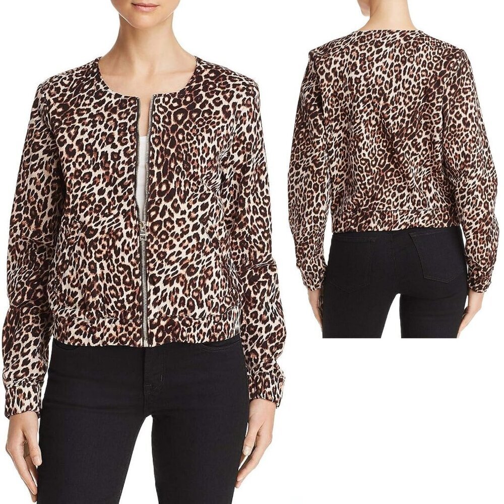 GUESS Leopard-Print Cotton Bomber Jacket Size L